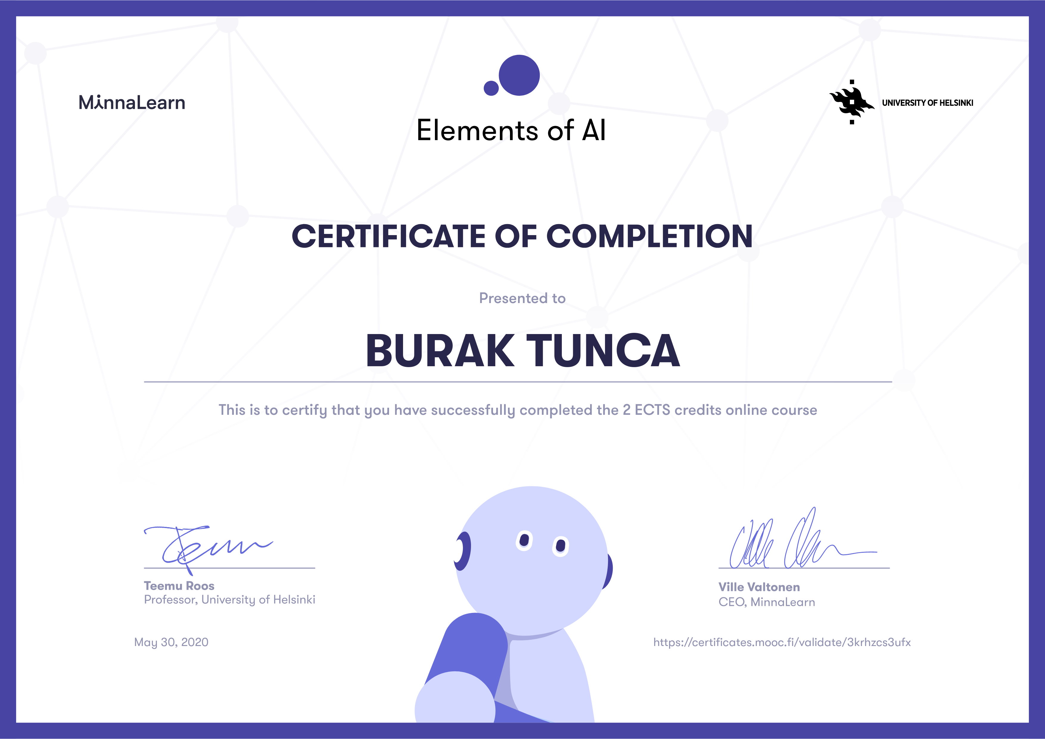 Elements of AI Certificate by University of Helsinki